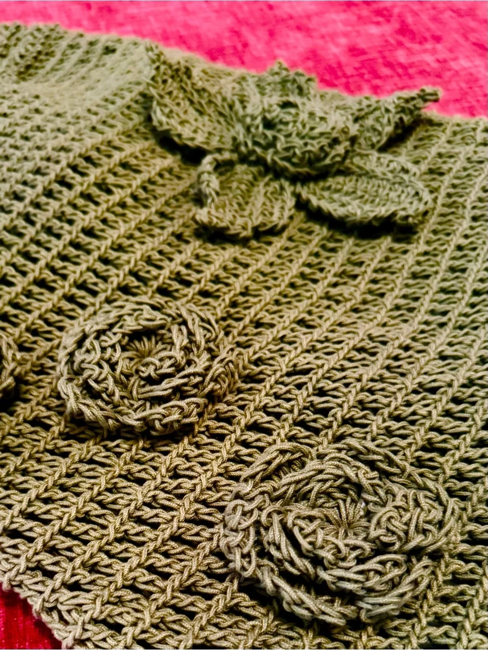 Desigual Olive Crochet Shoulder Bag with Floral Motifs